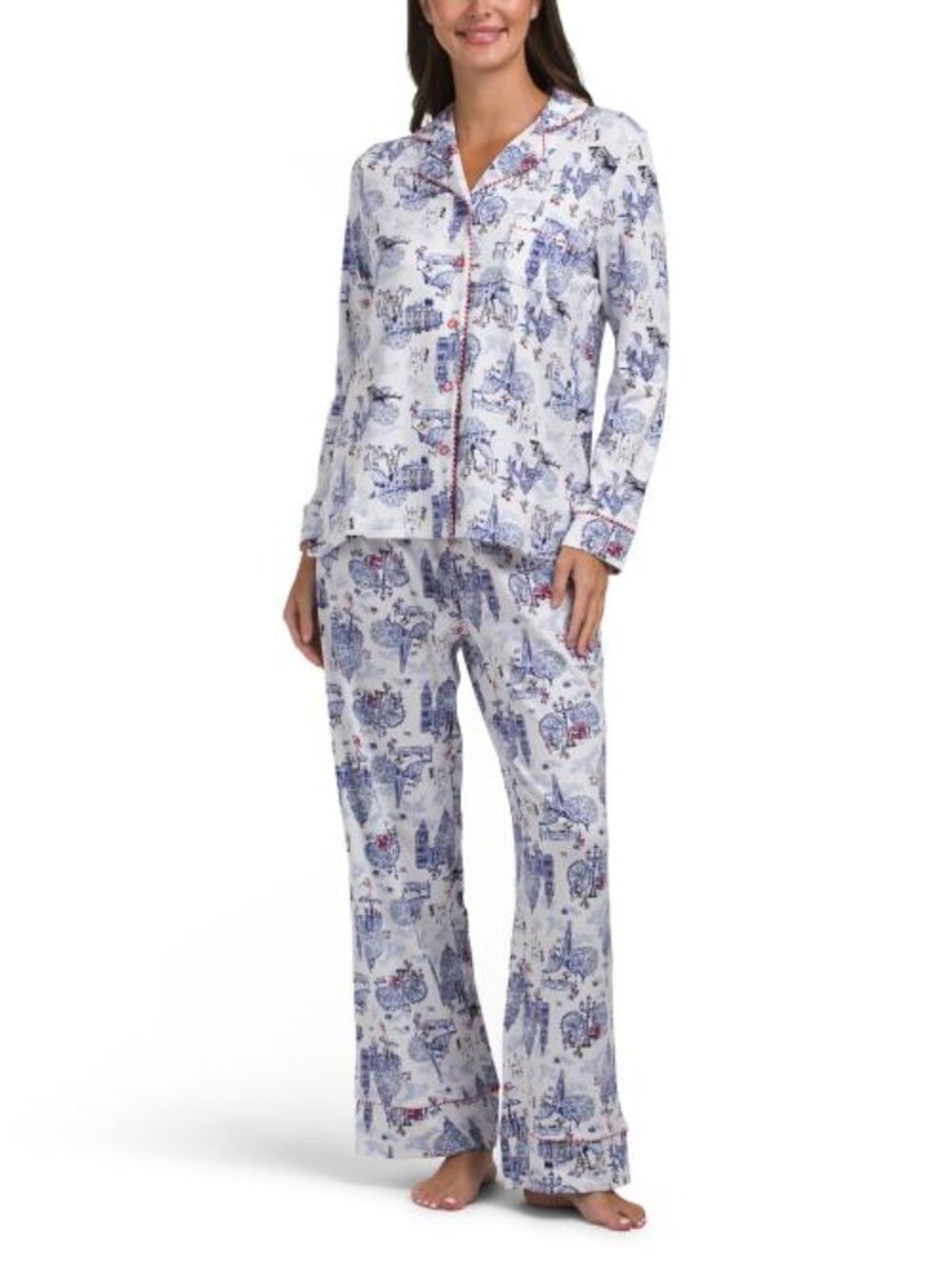 CATH KIDSTON 2pc London Toile Long Sleeve Notch Collar Pajama Set